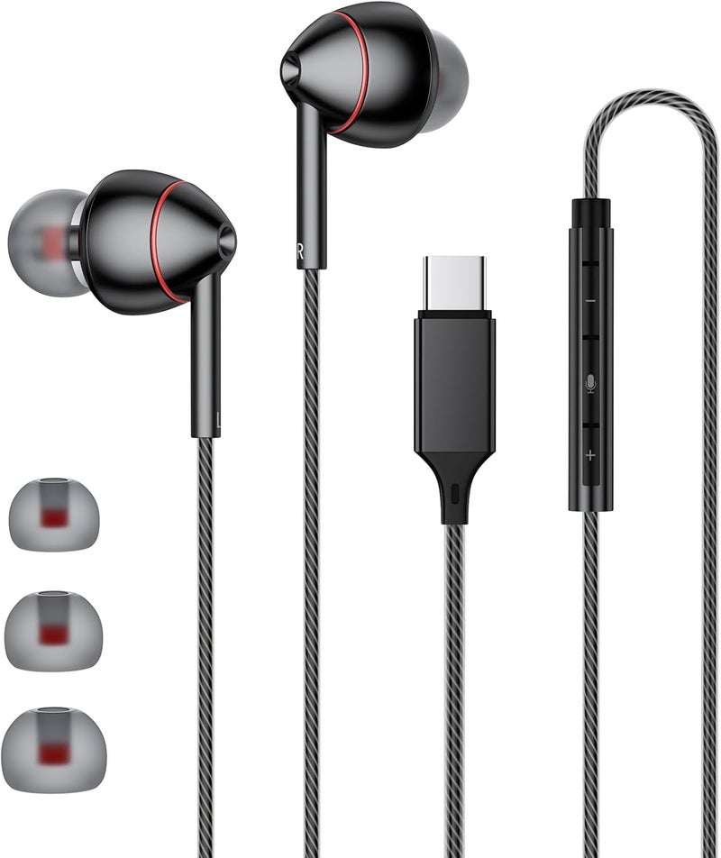 MAXAUX USB-C Wired Earbuds with Microphone, Volume Control, Noise Canceling, Compatible with Samsung Galaxy S24 S23 S22, iPhone 17 16 15 Pro Pro max, Pixel Phones - Image 1